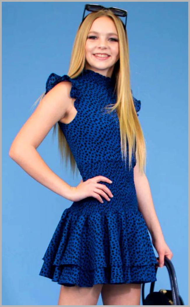 SELENA High Neck Smock Ruffle Dress [Blue] Price Integrity Rank ( 0 )